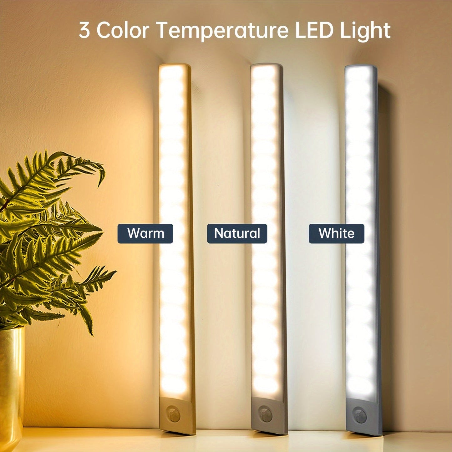 Adjustable-angle LED motion sensor lamp with rechargeable battery for task lighting.