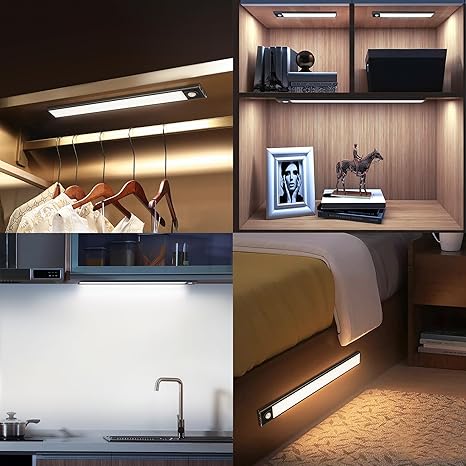 Rechargeable LED motion sensor light with a compact design, offering efficient lighting for staircases and closets